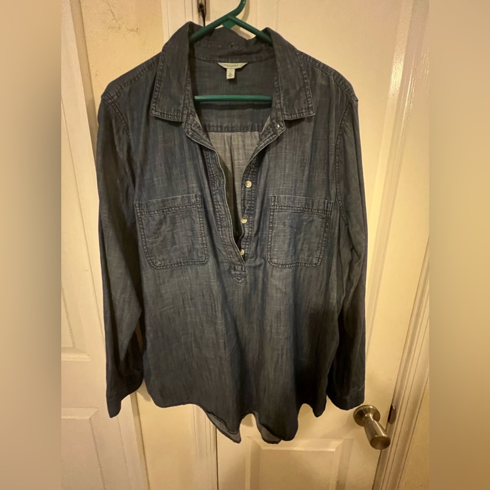 Ladies half button cotton dark wash top